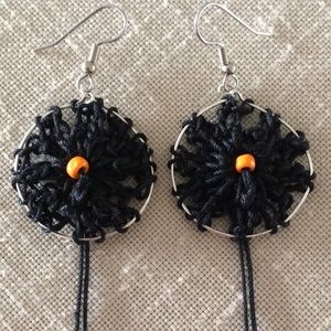 Halloween Earrings Handcrafted Boho Crochet Black